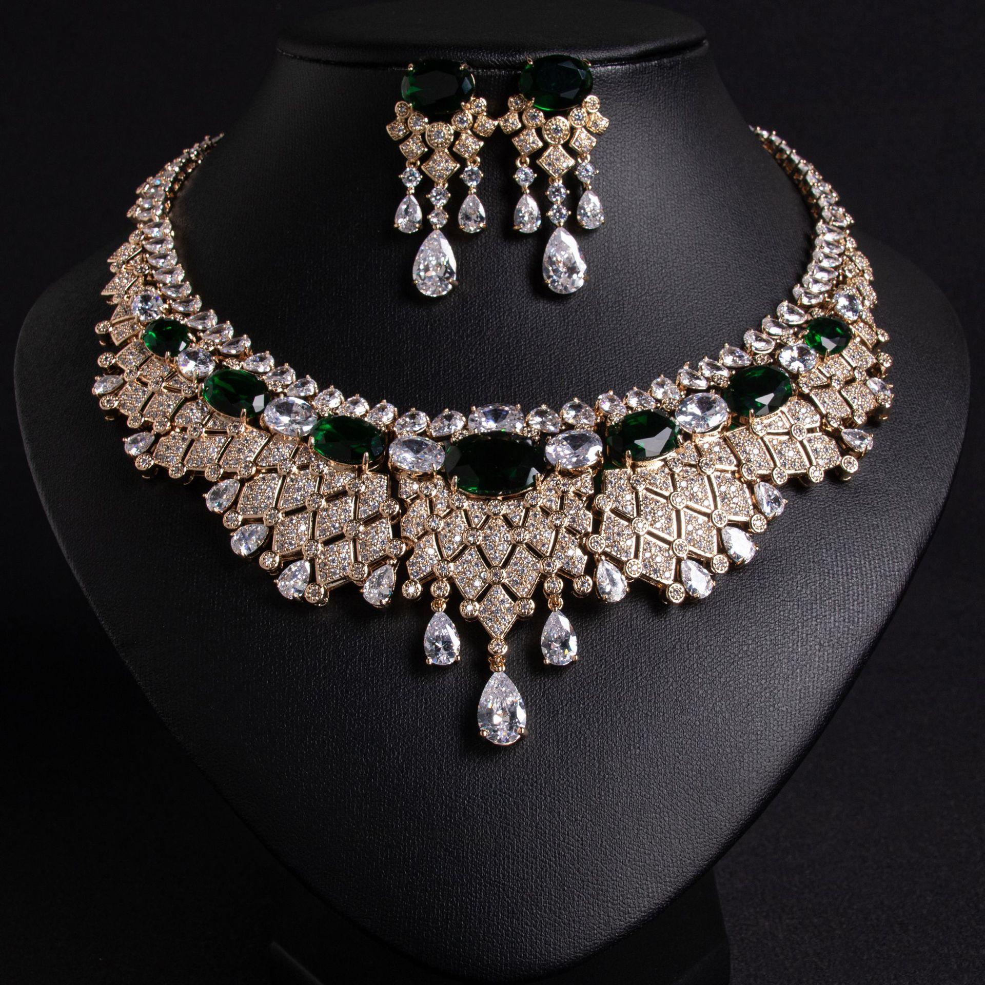 

Brilliant Ripple Tassel Zirconia Confidence Women Necklace Earrings Jewellery Set Evening Bridal Wedding Dress Accessories M-291 resizable