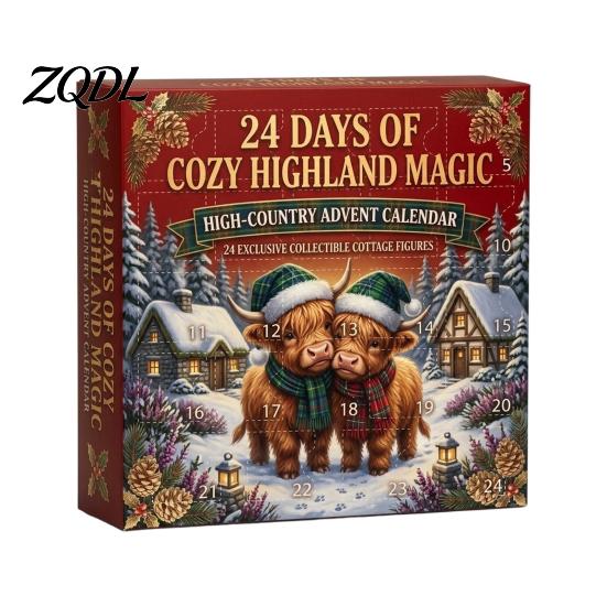 Artículos de Decoración para el Hogar de Temporada 24 Días Calendario de Adviento de Vaca de las Tierras Altas 3D 2026, Lindos Ganado de Granja Regalos Únicos de Navidad para Amigos Calendario de Cuenta Atrás,
