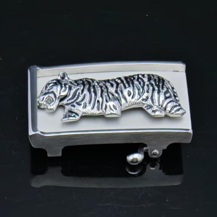 Fibbia Automatica per Cintura in Acciaio Inossidabile con Design Animale - Accessorio da Uomo Tigre Coccodrillo