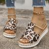 Fashion Leopard Print Wedge Slippers Women Summer Peep Toe Platform Sandals Woman Lightweight Non Slip Beach Sandles Plus Size