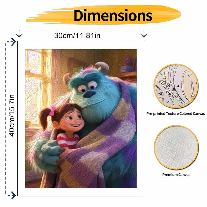 Disney monster and girl oil painting hand painting coloring painting handmade diy home decoration gift
