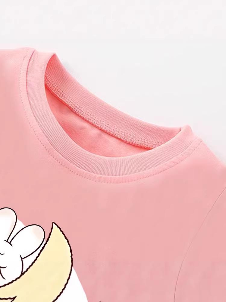 European Style Girl's Summer Cartoon Print T-shirt - Round Neck, Short Sleeve for Kids