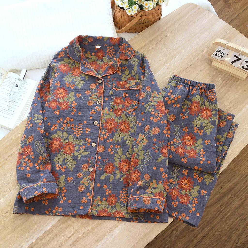 Γυναικείο Πιτζάμα Σετ από Βαμβάκι Μεγάλου Μεγέθους, Ζακάρ Καρντιγκάν Μακρυμάνικο για Άνοιξη/Καλοκαίρι