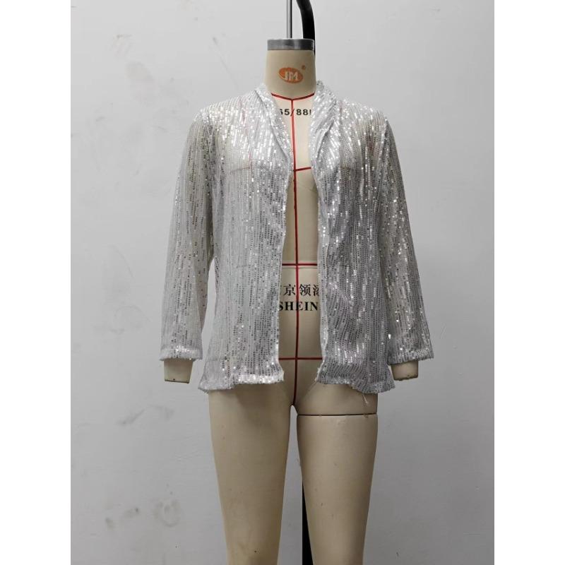 Women's Summer Sequins Long Sleeve Temperament Mid-Length Jacket