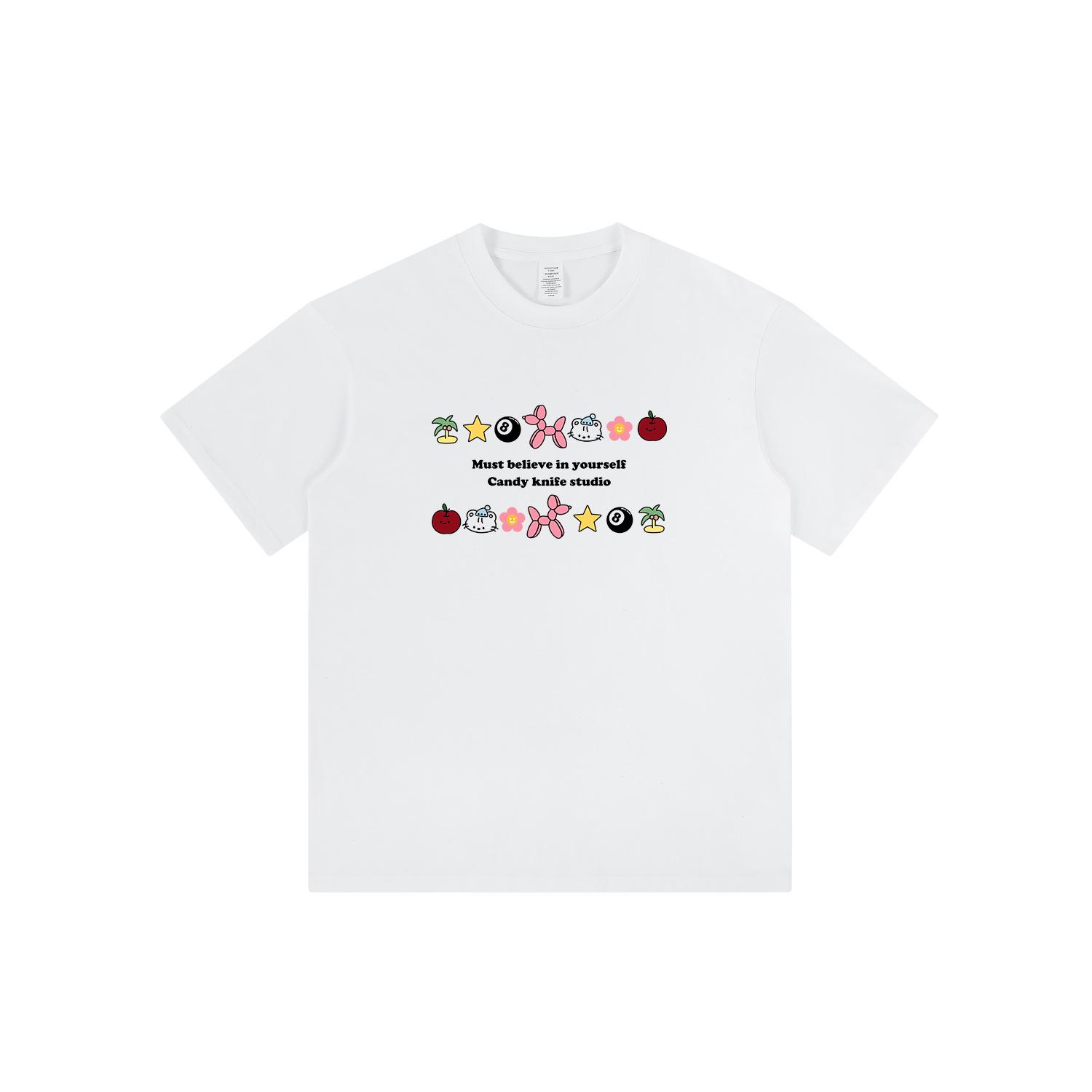 

Весенне-летняя женская футболка с мультяшным принтом, свободного кроя, с коротким рукавом - Молодежная и универсальная XXL белый