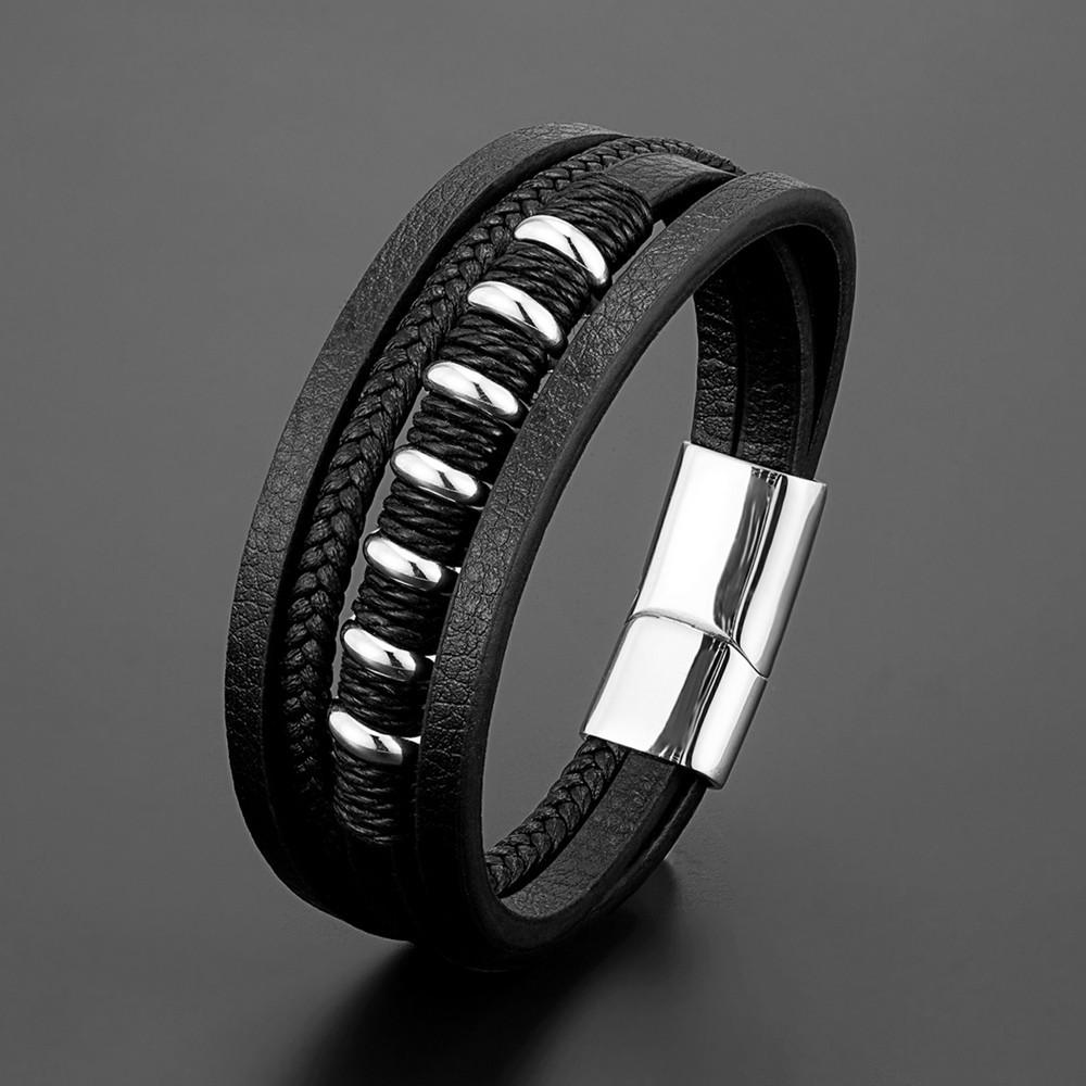 2026 European and American Fashion Personalized Multi-layer Woven Leather Bracelet, Simple Magnetic Buckle Men's Bracelet