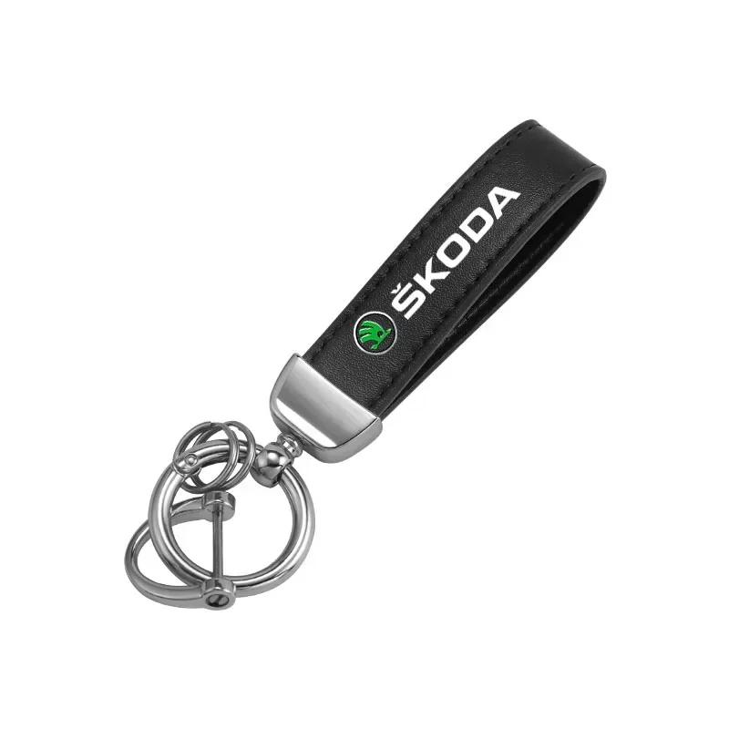 Leather Car Emblem Keychain Key Ring High Quality Metal Keyring For Skoda 3 2 Octavia Karoq Superb Yeti Rapid Kodiaq Fabia Kamiq Kyvc74