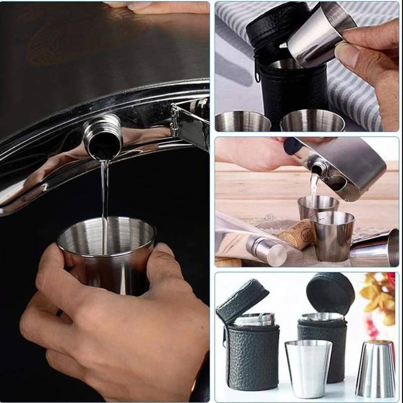 4pcs/Set Stainless Steel Glass Set Outdoor Small Drinkware Set Travel Picnic Cup Set 30/70/170ml