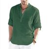 T-shirt di Lino da Uomo Top Largo Tinta Unita Maniche Lunghe Camicia di Cotone Lino