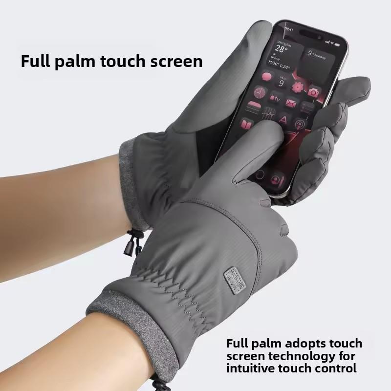 Winter Men's Warm Drawstring Skiing Gloves Anti Slip Inner Side Outdoor Cycling Waterproof Sports Gloves Touch Screen Gloves