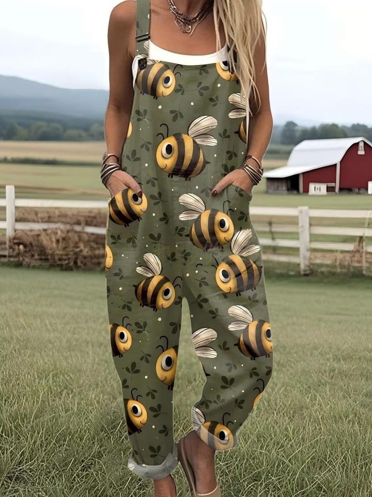 Bretelle da donna Jumpsuit estiva da donna con stampa retrò europea e americana