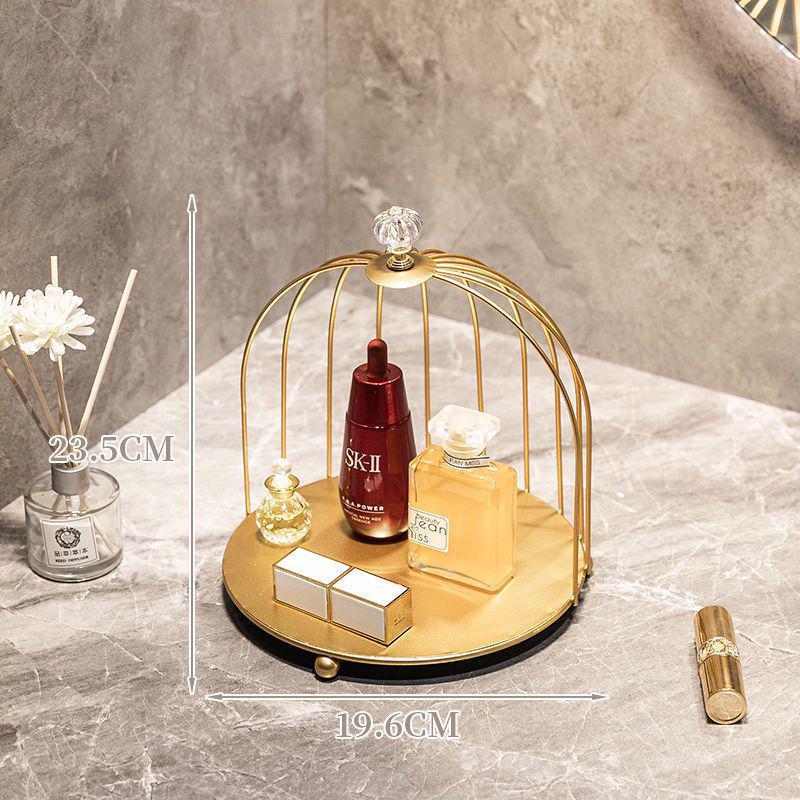 Wrought Iron Birdcage Desktop Organizer: Home Decor for Cosmetics and Dressing Table