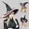 Halloween Dark Lace Witch Hat Cosplay Headpiece for Beach Conventions Subculture Semi-handmade Adjustable Character Wizard Hat