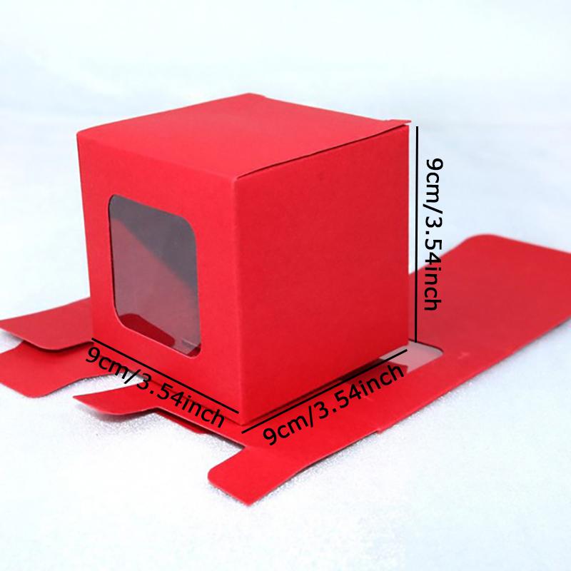 WTEMPO Festive Red Christmas & New Year Gift Boxes Clear Transparen Square Window DIY Foldable Paper Boxes Daily Presents Packaging Boxes
