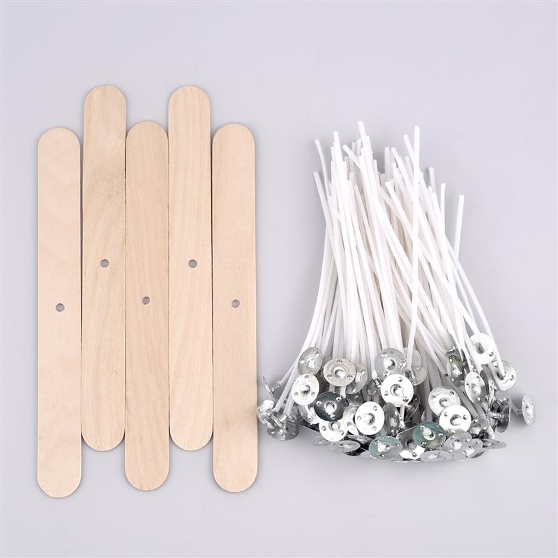 105 Stück Set mit gewachsten Baumwoll-Kerzendochten mit Halter Original rauchfreie Kerzendochte Sojaöl-Wachskern Geflochtene Kerzenherstellung Zubehör