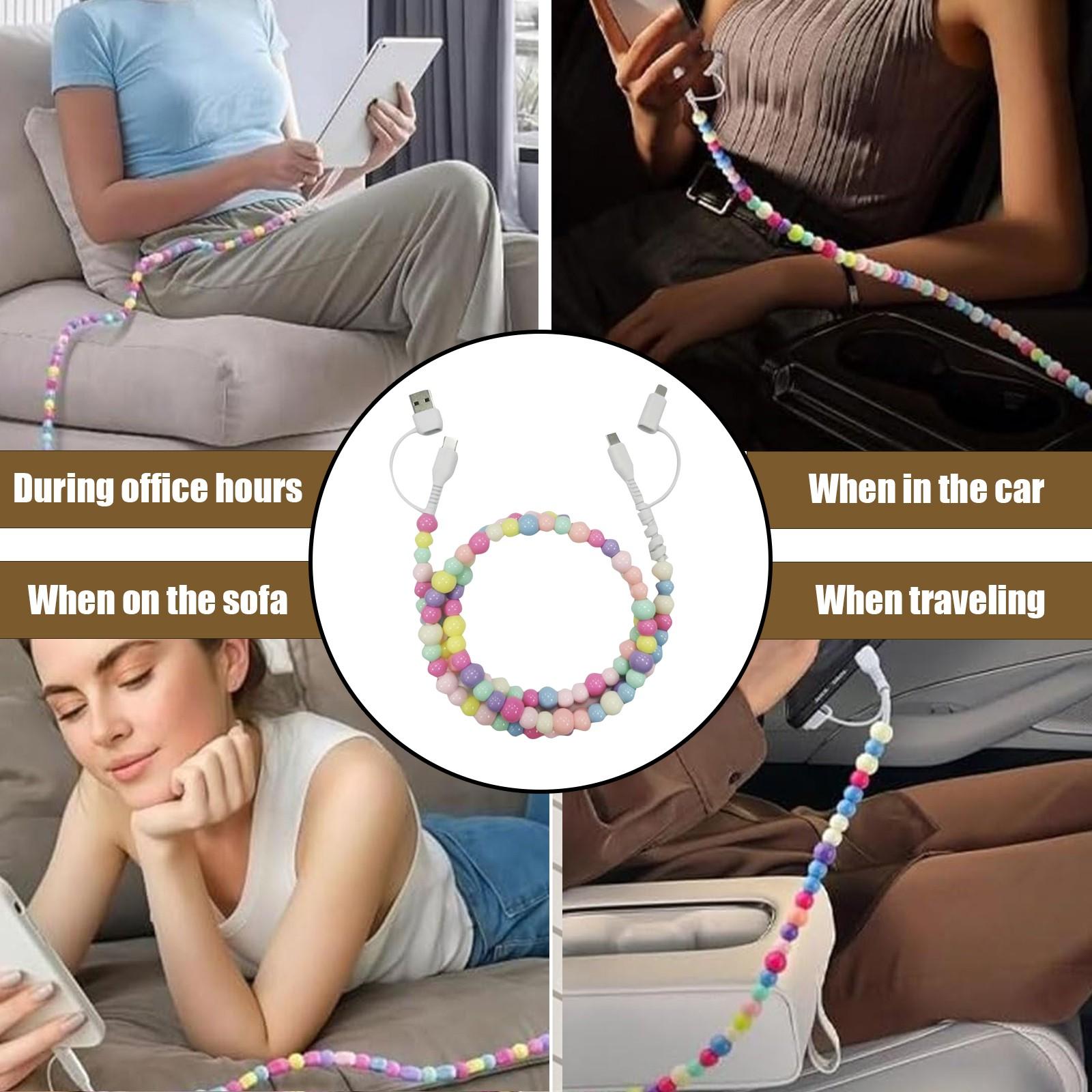 

4 In 1 Beaded Charging Cable, Colored Beaded Charging Cable, 3.3ft Fast Lighting Beaded Charging Cable 66w, USB To Type C One Size