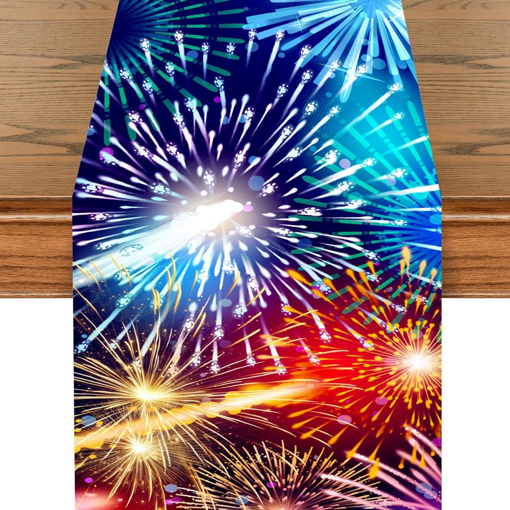New Year Fireworks Table Flag Navidad Natal Noel Kitchen Table Runner Merry Christmas Decorations For Home 2025 New Year 2025