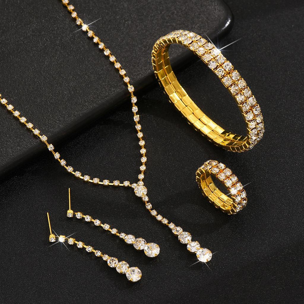 Simple Bridal Jewelry Set, Decoration, Light Luxury Zircon Necklace, Earrings, Bracelet Set, Multi-Color Selection