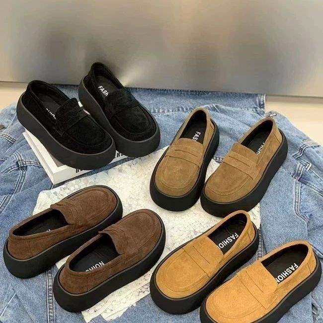 Coarse heel single shoes women's 2025 autumn new retro one-pedal casual thick-soled small leather shoes Internet celebrity soft-soled lazy shoes