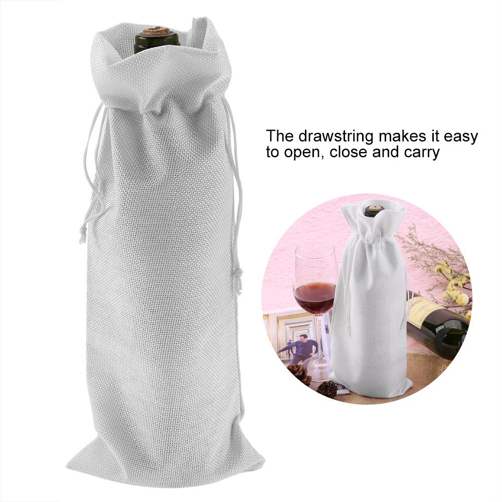 12pcs Simple Linen Fabric Wine Bag with Drawstring Champagne Decorative Cover