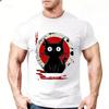 Summer Round Neck 3D Japanese Black Anime Cat Pattern Print Top Fashionable Casual Short Sleeved Men's T-shirts