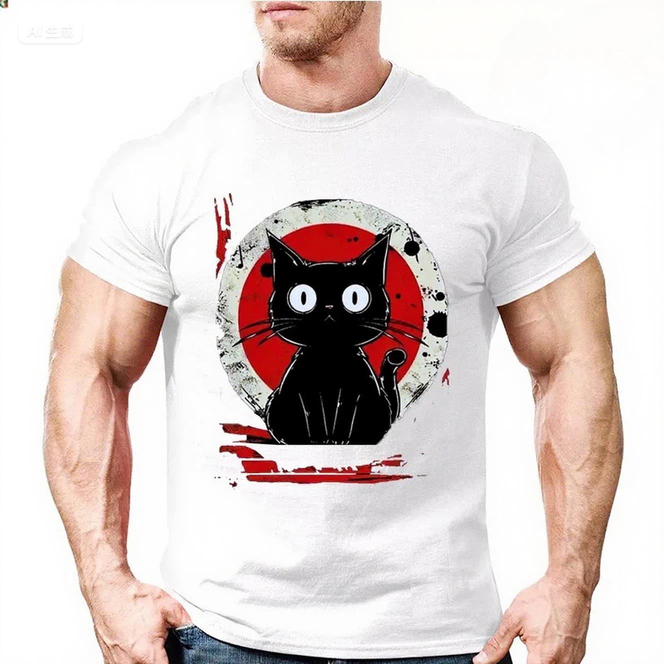 

Летняя футболка с круглым вырезом, 3D-принтом японского аниме-кота, модная, повседневная, с короткими рукавами, мужская 6XL
