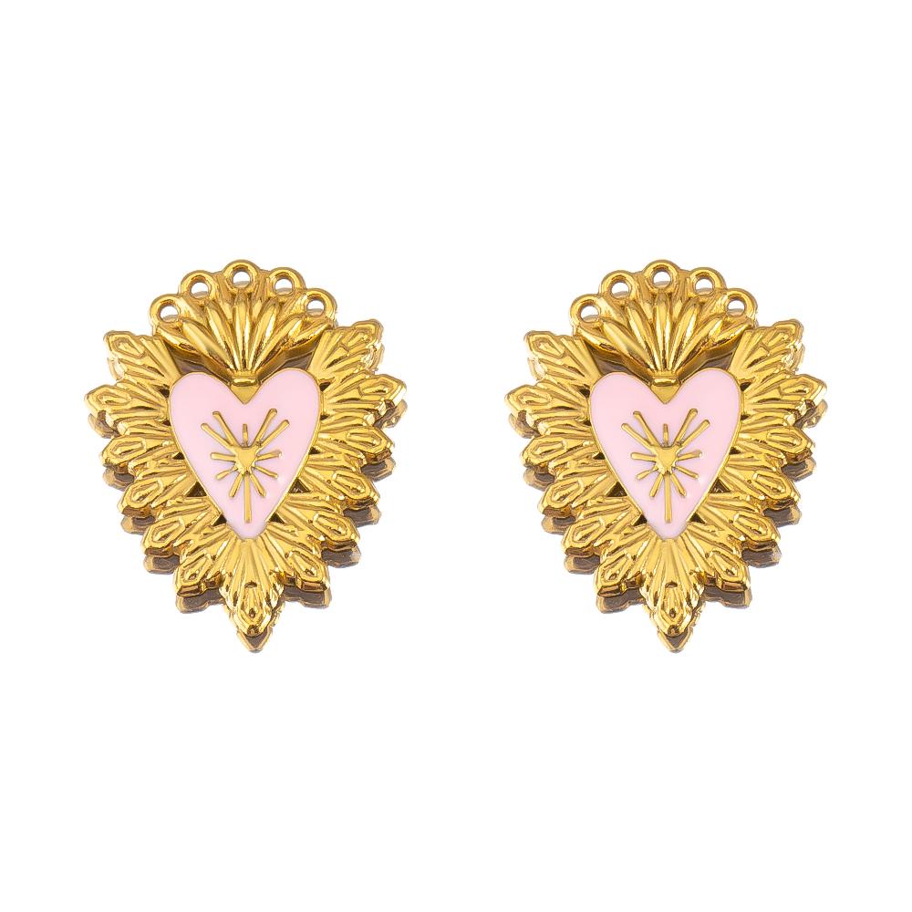 2pcs Stainless Steel Charms Retro Pink Enamel Rose Flower Heart Necklace Charm for DIY Earring Jewelry Making Pendant Supplies