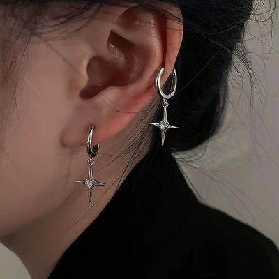 1pár náušnic s přívěskem se zirkonovým křížem Goth Harajuku stříbrné barvy Sweet Cool Stars