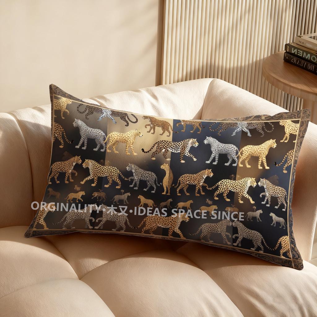 2D Leopard Head Pillow Cover Design Suitable For Sofa Bedroom Car Pillow Cover Cushion Rectangular Back Cushion