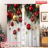 2D Flat Printing 2pcs Merry Christmas Party Curtains Red and Gold Ball Pine Branch Snowflake Versatile 100% Polyester Without