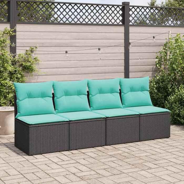 VidaXL Garden Lounge Set 4 Pcs with Cushions Black Wicker Acacia, Outdoor Sofa Set, Garden Furniture, 3325233