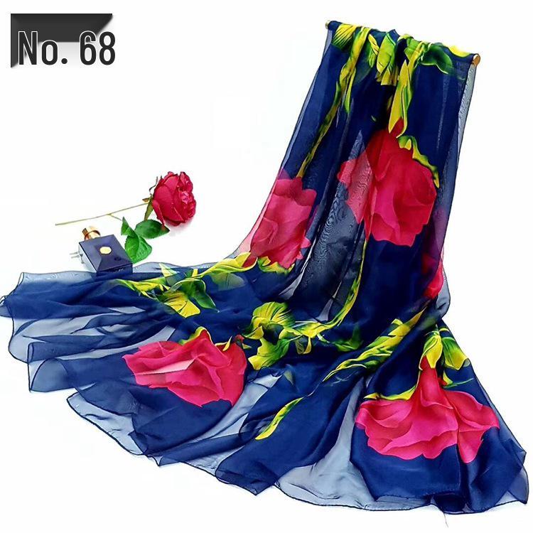 Women's Chiffon Scarf - Lightweight, Printed Sun Protection for Spring, Summer, Fall - Versatile Beach Shawl