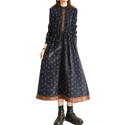 Uroi Cotton Lace Small Floral Long Loose Dot Long Plus Sizes Women's Dress, Flattering, Hem, Print, A-Line, Length, Fit, Print, Sleeves,