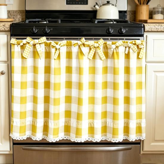 Oven Curtain, with Tie-Down Straps, Vintage Style, Easy Fastening Farmhouse Oven Door Ruffled Stove Skirt Curtain for Kitchen