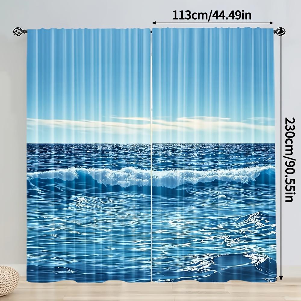 2Pcs Polyester Summer Beach Upscale Printing Window Curtains Birthday Party Decoration Backdrop Drapes for Living Room