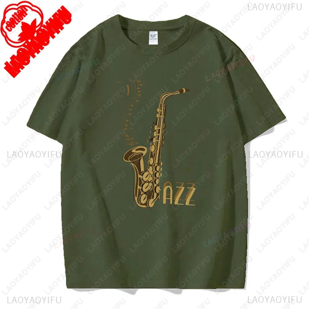 Cute Cat Plays Jazz Saxophone Graphic T Shirts Woman Man Vintage Fashion Casual Streetwear High Quality Cotton Tee Shirt Funny