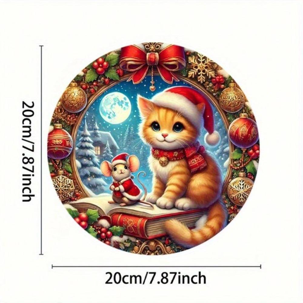 Vintage Style 7.87 Inch Round Metal Tin Sign Snowy Night Christmas Easter Decor