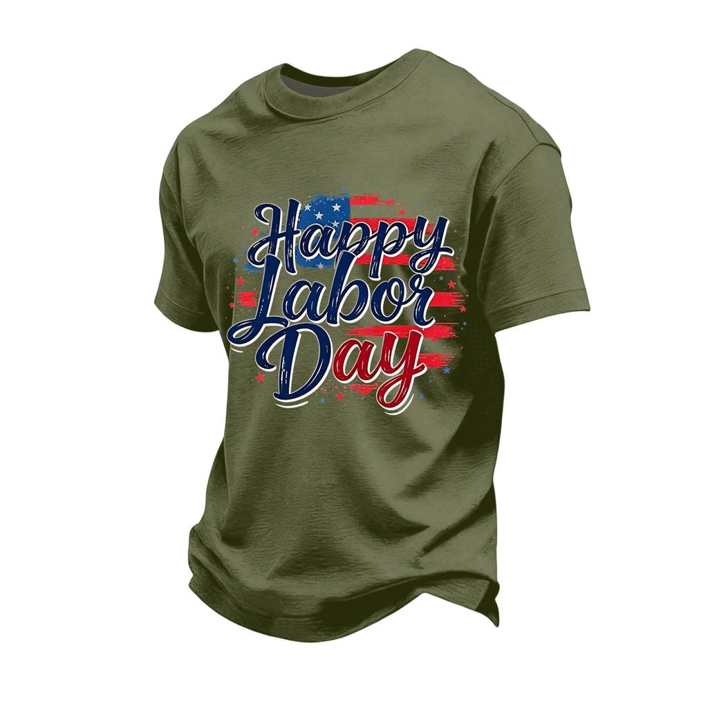 Men's Loose Fit Casual Short Sleeve T Shirt Labor Day Graphic Print Crew Neck Comfortable Top for Everyday Wear