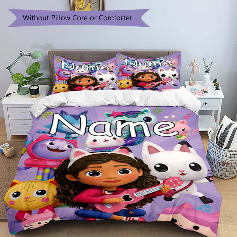 Set de Lenjerie de Pat cu Nume Personalizat 3 Bucăți Casa de Păpuși a lui Gabby Husa de Plapumă Închidere Include 1 Husă de Plapumă 2 Fețe de Pernă Moale și Confortabilă Pentru Toate Anotimpurile