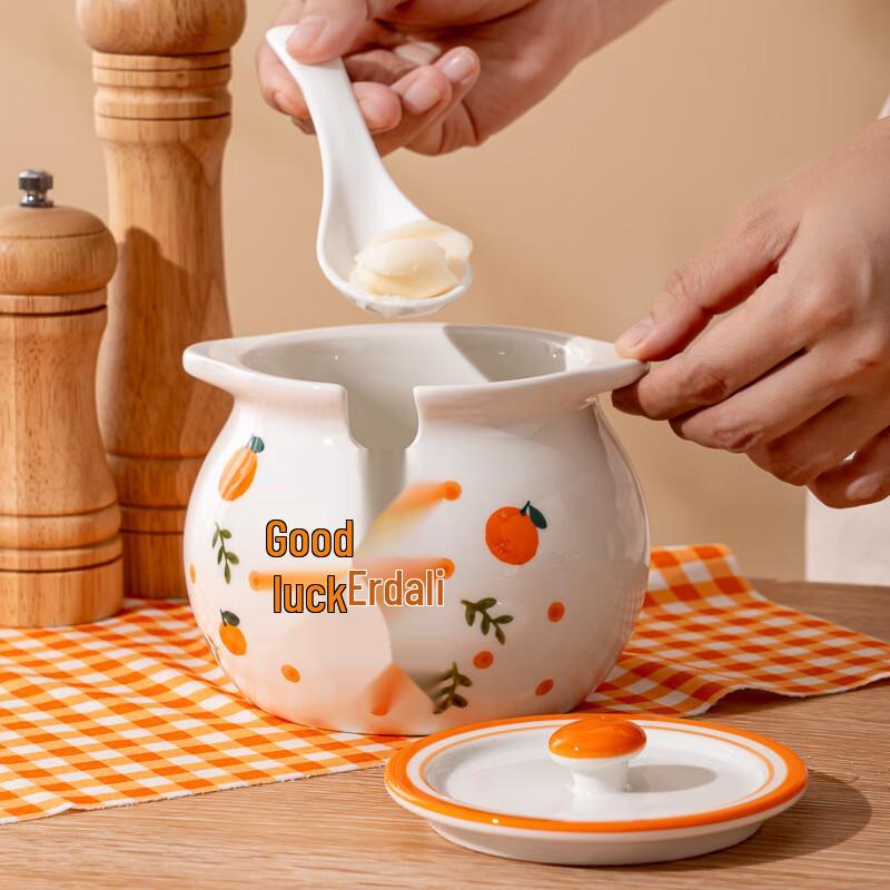 1400ml Ceramic Lard & Seasoning Pot with Lid and Spoon