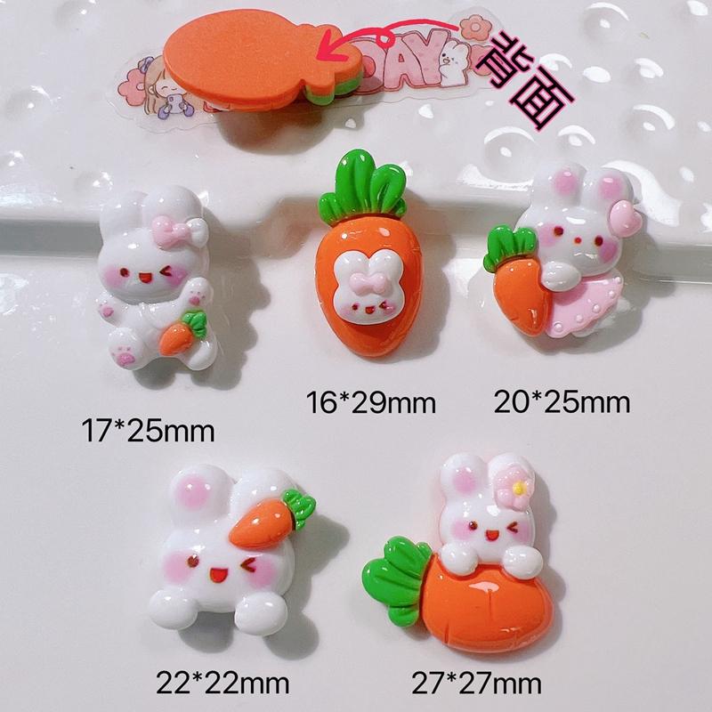 10 Pcs New Cute Cartoon Animal Little Rabbit Radish Series Resin Scrapbook Diy Jewelry Children Gift Hairpin Accessories A90