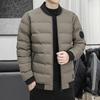 Winter Men Coat Thick Padded Stand Collar Zip-up Long Sleeves Solid Color Zipper