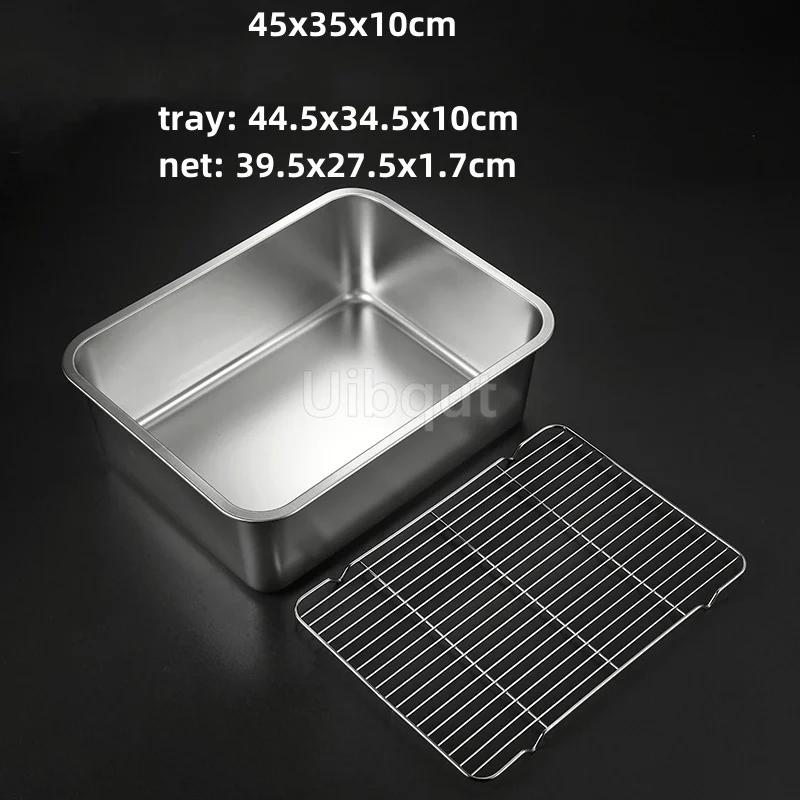 Deep Square Plate Basin with Rack Pallet Stainless Steel Bbq Fast Food Plate with Grid Mesh Dessert Dinner Set Restaurant Trays
