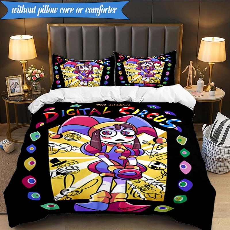 3PCS Colorful Digital Circus Bedding Set,Including 1pc Duvet Cover And 2pcs Pillowcases Perfect for Bedroom, Dormitory, Fan Christmas gift
