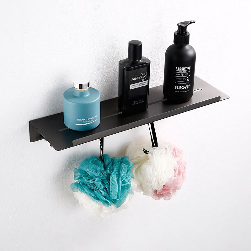 

Stainless Steel Wall-Mounted Towel Rack with Shelf and Hooks