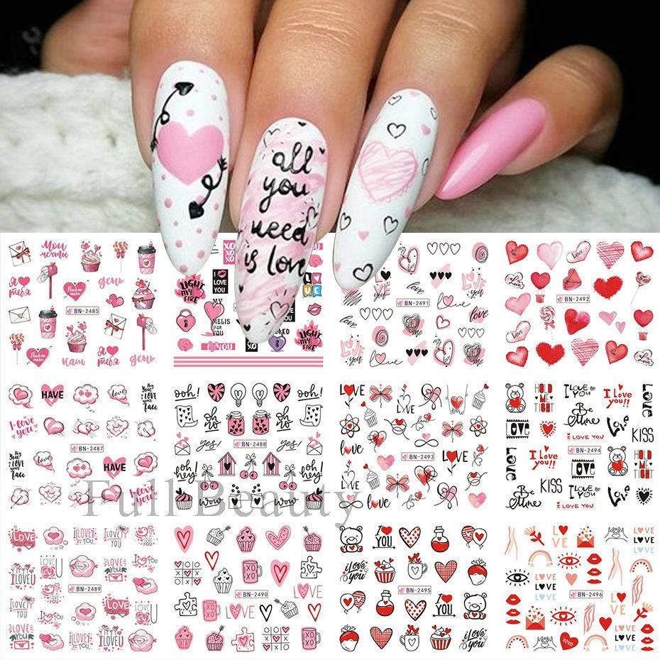 Nail Art Stickers Valentine's Day Series Rose Love Lip Print Letters Love Tree Watermark Nail Stickers