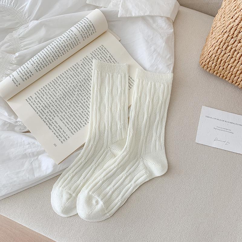 

Женские весенне-летние новые сетчатые носки-гольфы из хлопка с закруткой, плотно прилегающие к коже 1 pair молочный белый