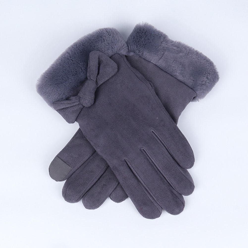 Woman Winter Gloves Windproof Gloves Hand Wear Lovely Bowknot Thick Warm Wind Proof Suede Fabric Telefingers Gloves