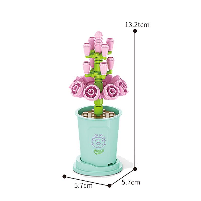 Girls Series Flowers Roses Bouquet Building Blocks Potted Plant Model  Valentine Gift Art Floral Arranges DIY Creative Sets