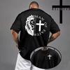 2026 New Man Short Sleeve Cotton Tee Christ Jesus Cross Print Casual Top High Quality Pure Color Spring Summe